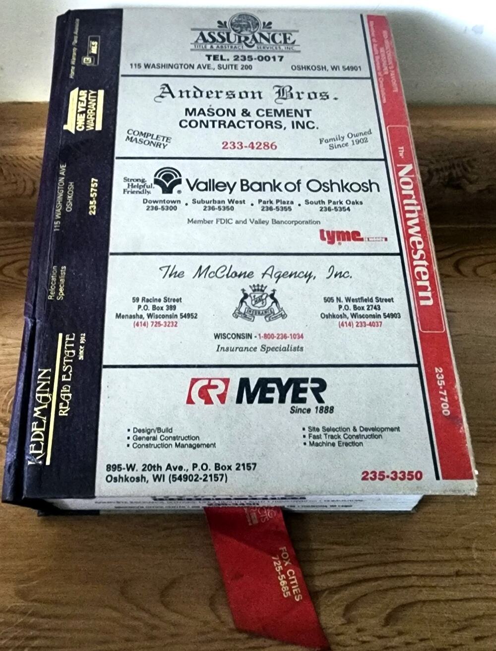 1990 Oshkosh Wisconsin City Directory Book Advertisements Wright's Polk See Pic